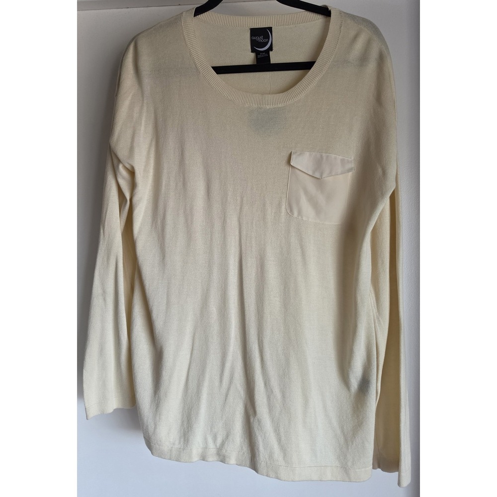 NWT August Moon Women Sweater Large Cream Round Neck Long Sleeve Pullover Top